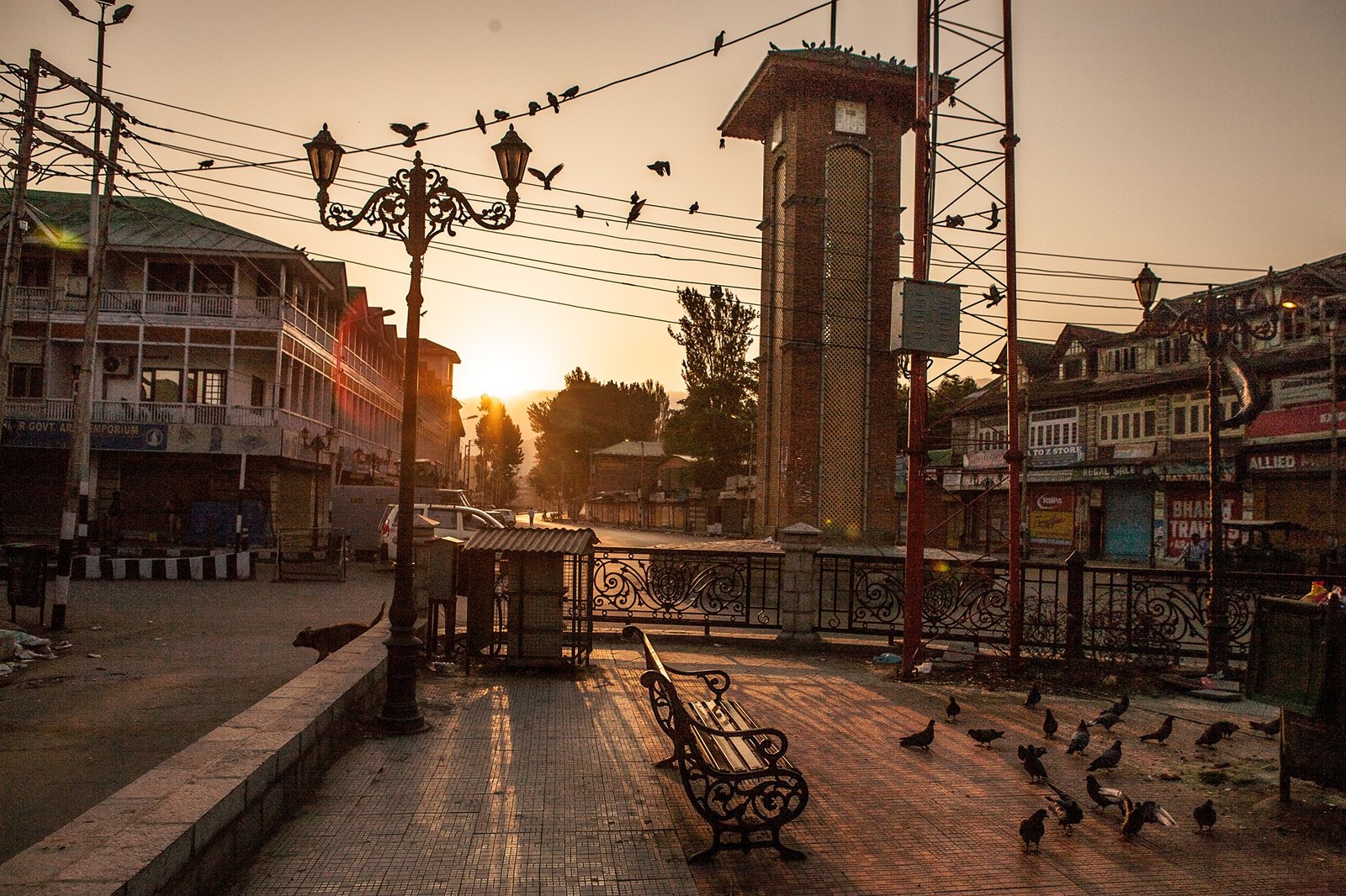 empty ghanta ghar Lal Chowk at the time of sunrise