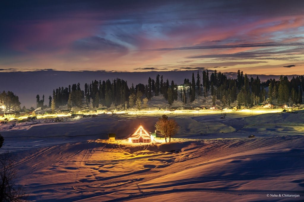 St. Mary's Church between the snow covered mountains