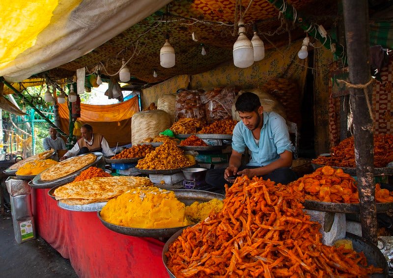 Street vendor selling Indian sweets and snacks in gulmarg, Kashmir