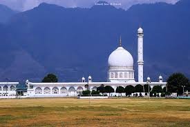 White Hazratbal Shrine with a dome and minaret in srinagar