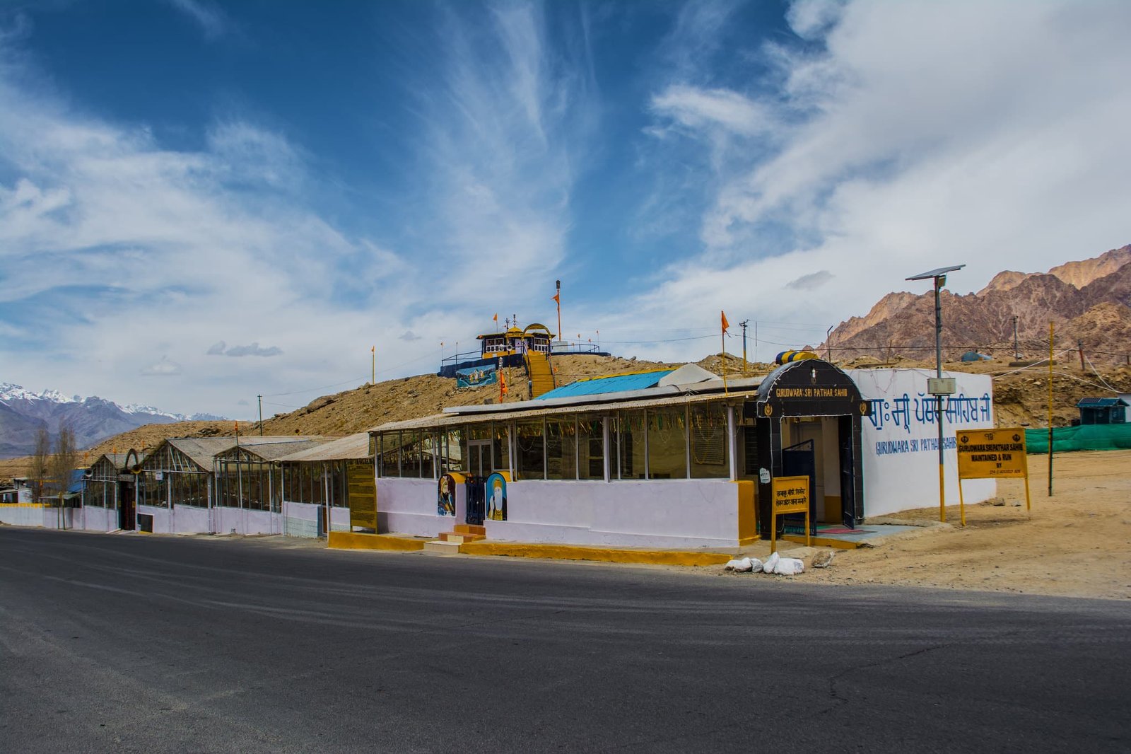 Gurudwara Pathar Sahib with mountains in the background of ladakh