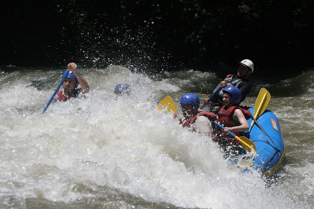 People rafting In Lidder River in rough river water