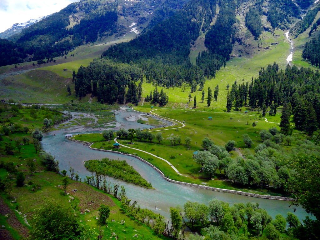 A panoramic view of Betaab Valley in Pahalgam