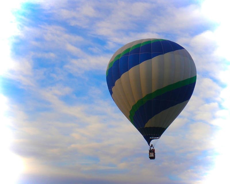 Colorful hot air balloon flying in the sky in Kashmir in October