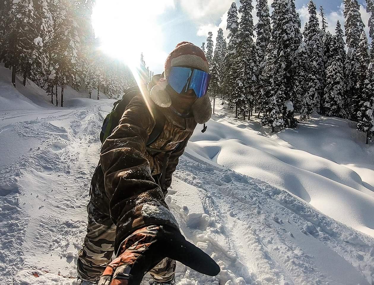 Selfie on snowy trail in Gulmarg Kashmir