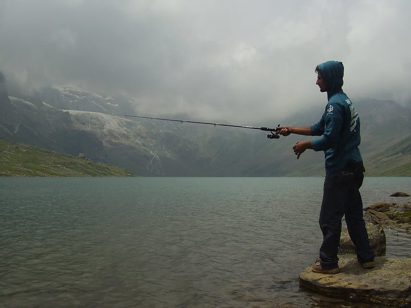 a tourist is fishing in the sindh river