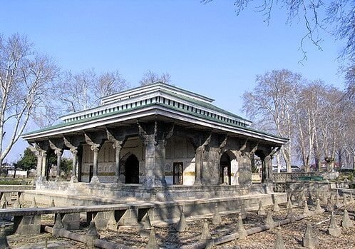 Historic stone pavilion in Shalimar Bagh, Srinagar