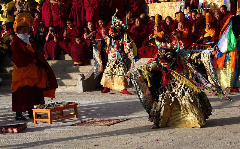 Monks performing traditional Cham dance at a Ladakhi monastery
