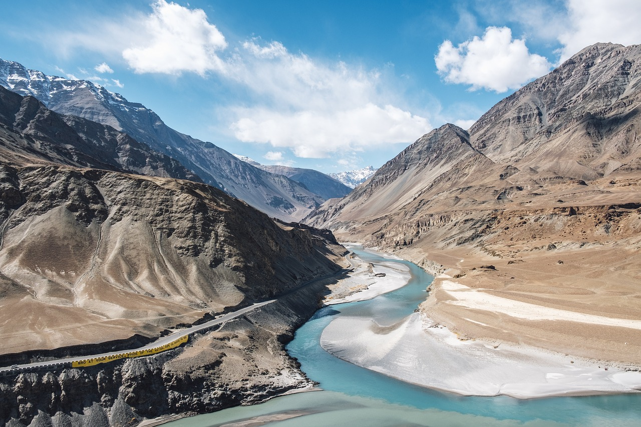 Confluence of Indus and Zanskar rivers at Sangam Point, Ladakh