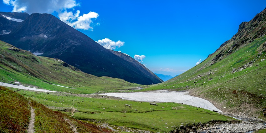 Scenic mountain valley near Kalaroos Caves in Kashmir