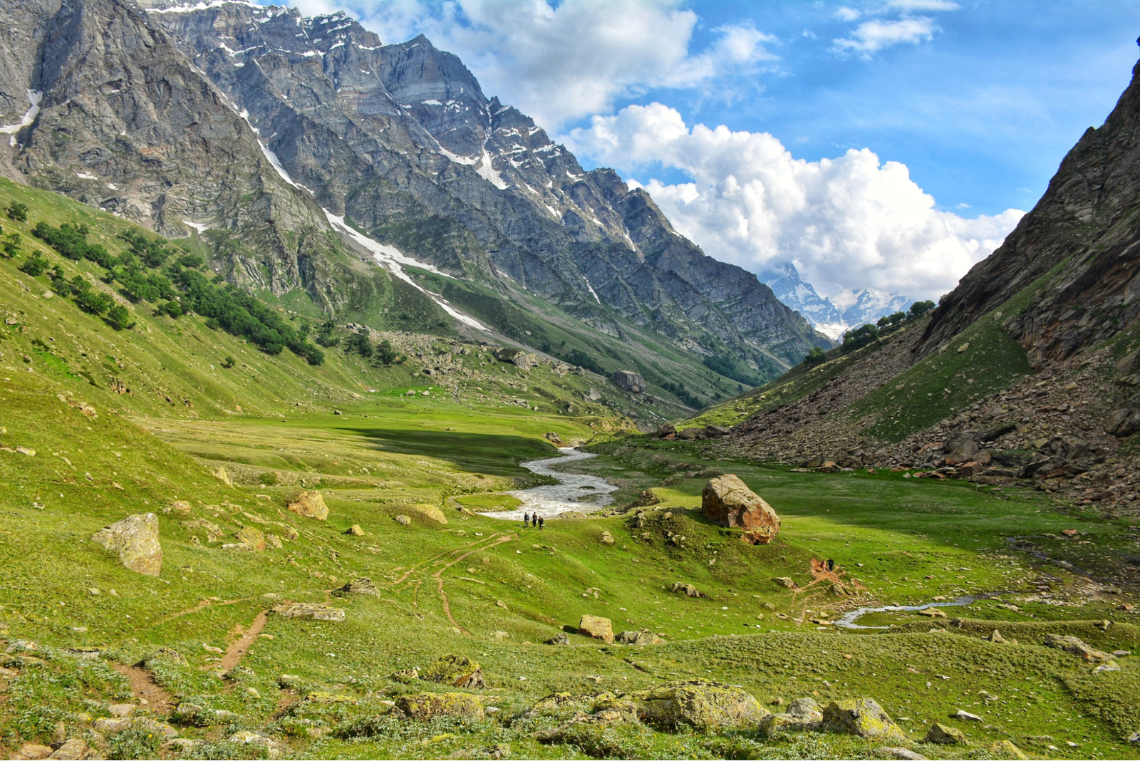 Scenic valley in Kishtwar Kashmir with lush green meadows